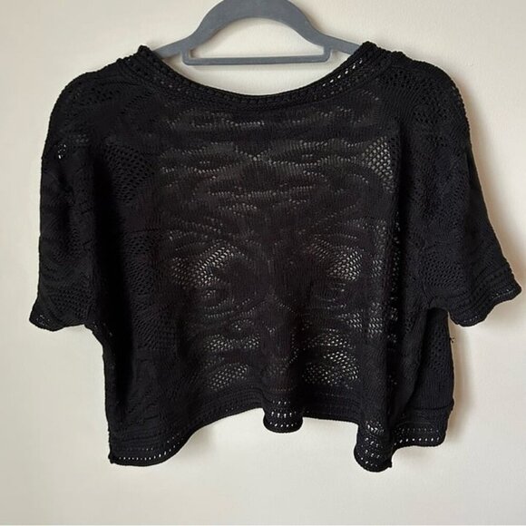 Sweater Project Black Crochet Short Sleeve Open Front Cardigan Women’s Size 3X - Picture 4 of 5
